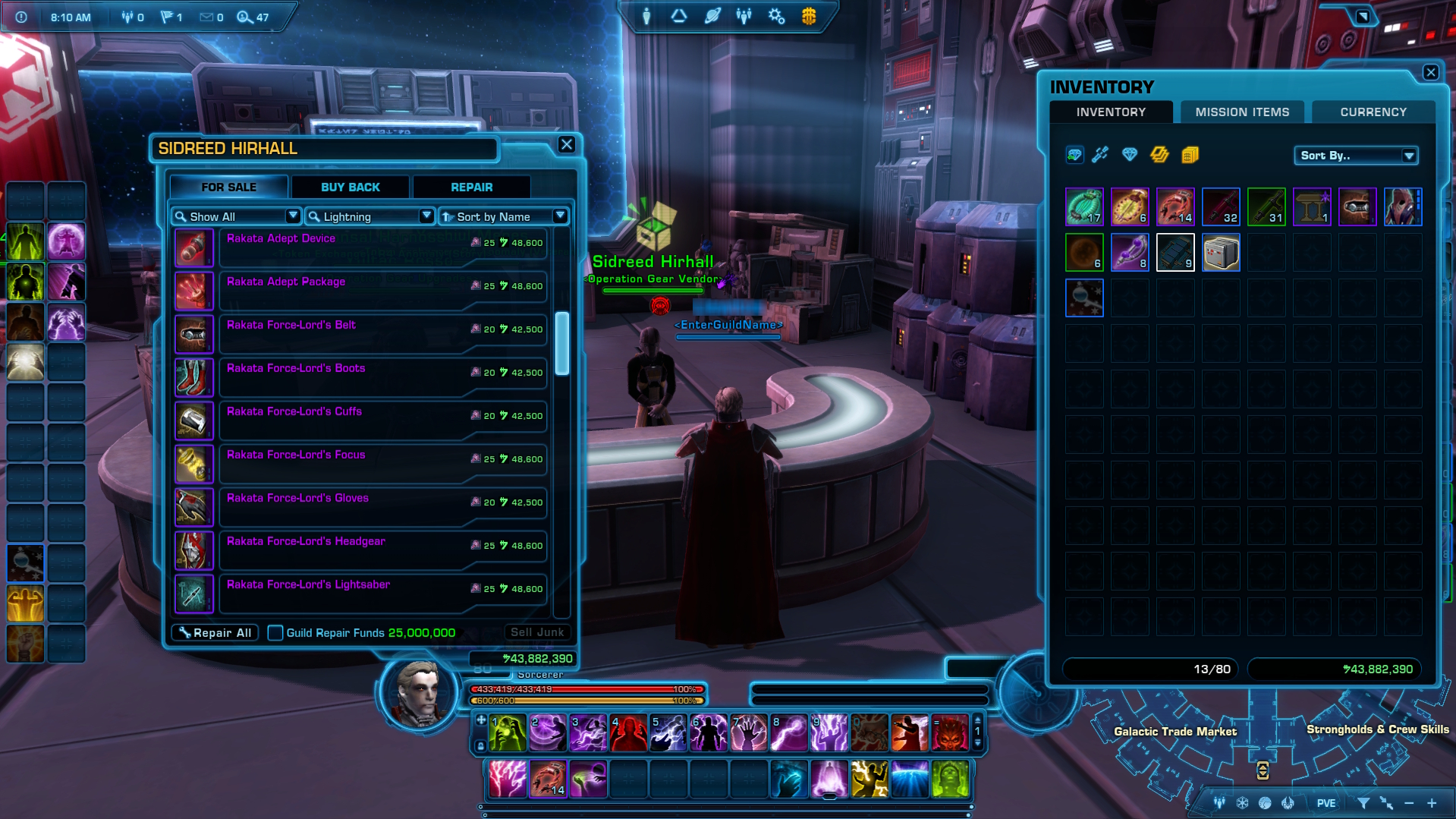 A screenshot showing the location of the Operation Gear Vendors on the Fleet and the Operation Gear Vendor menu.